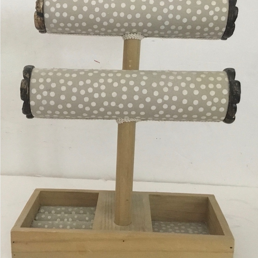 Wood and Polka Dot Jewelry Stand - Beige